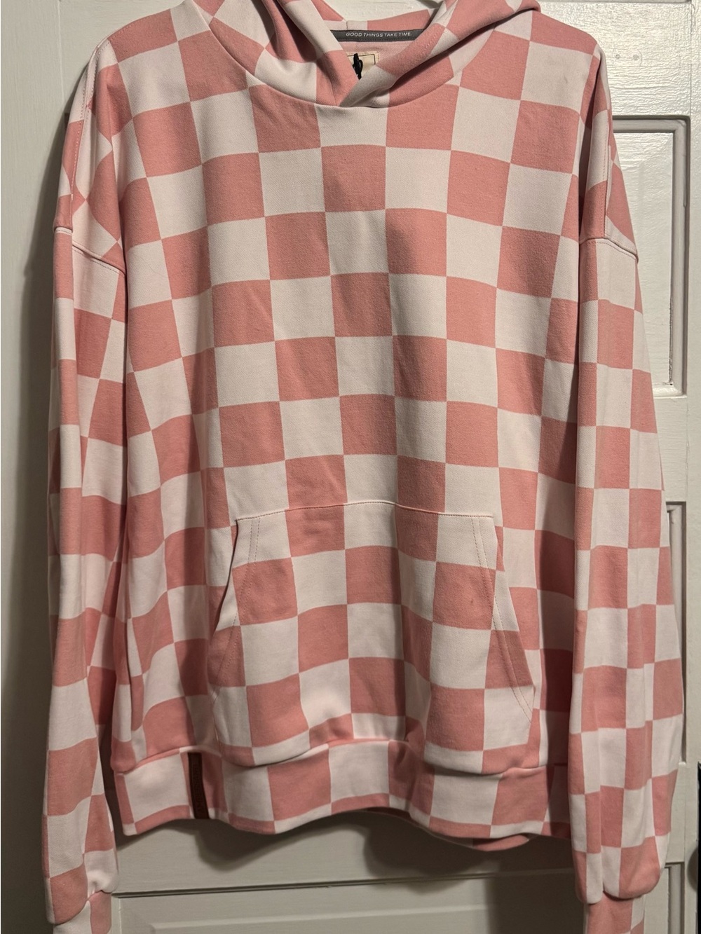 AMPERSAND AVE Pink and White Checker Hoodie